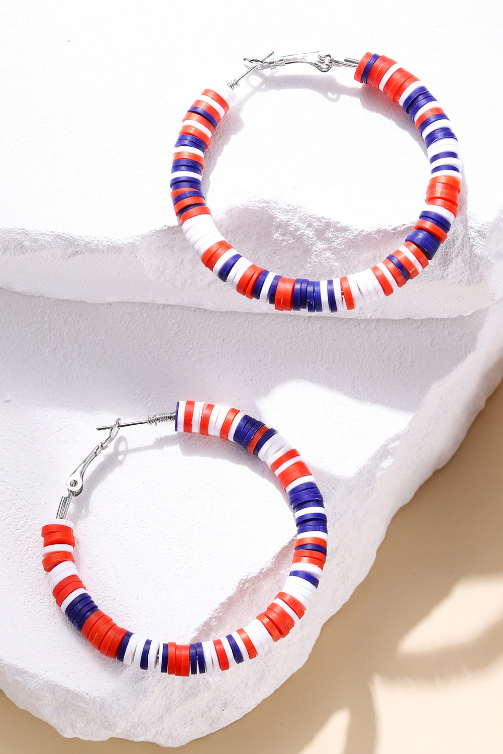 Fiery Red Patriotic Multicolored Bead Hoop Earrings-Accessories/Jewelry-[Adult]-[Female]-2022 Online Blue Zone Planet
