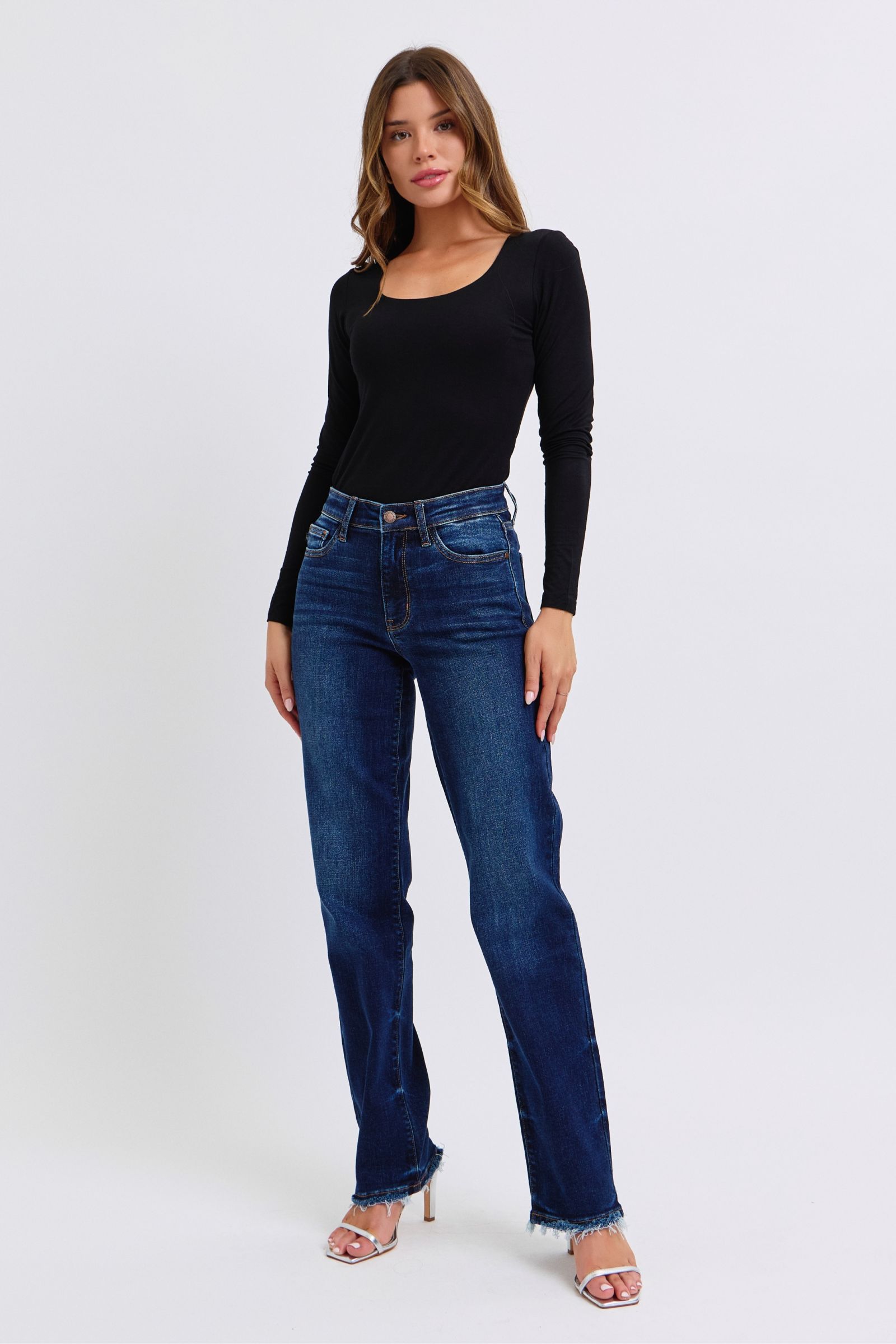 Judy Blue Full Size Raw Hem Straight Leg Jeans-BOTTOMS SIZES SMALL MEDIUM LARGE-[Adult]-[Female]-2022 Online Blue Zone Planet