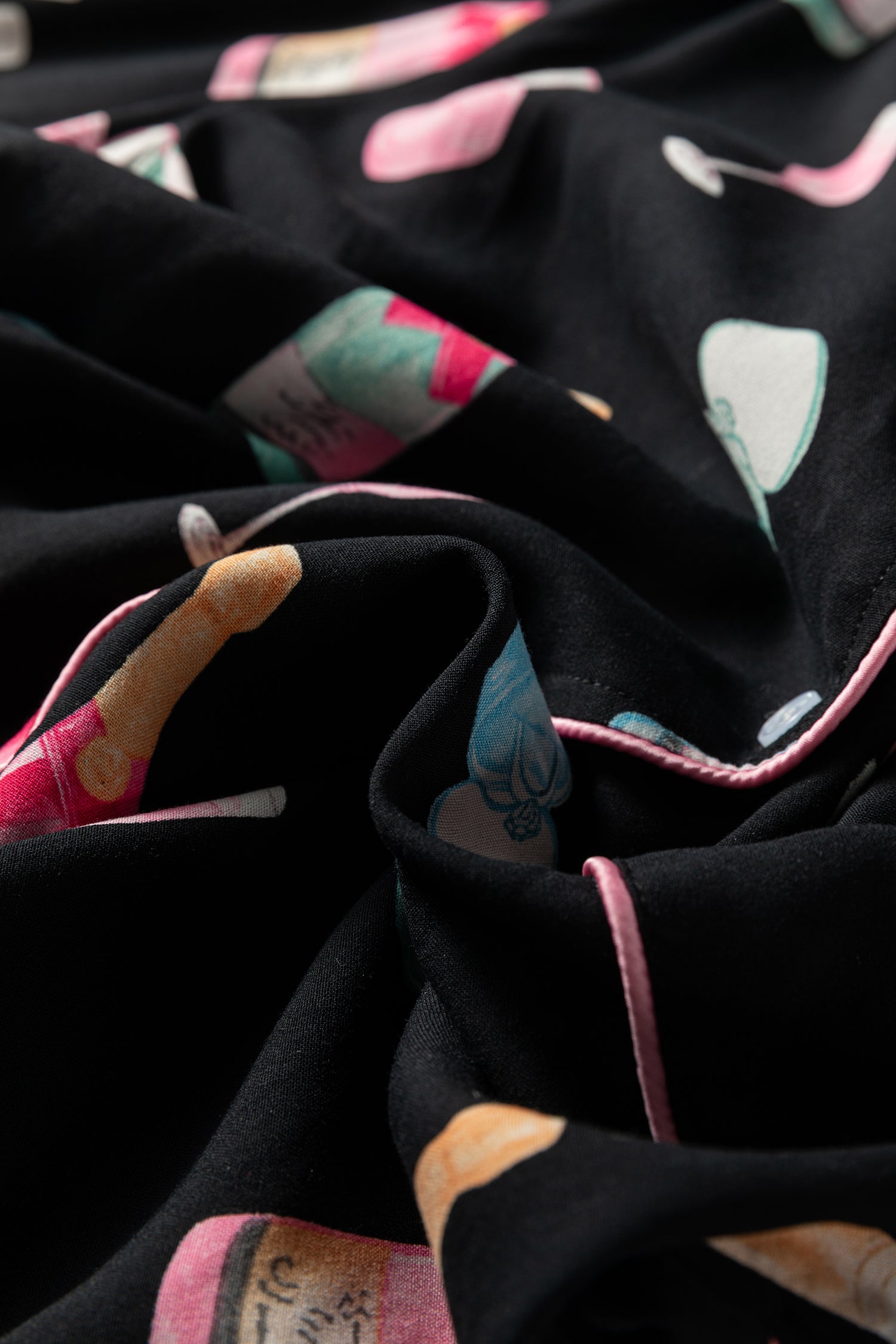 Color black Christmas Wine Glass Print Bow Knot Two Piece Pajama Set-Loungewear & Sleepwear/Sleepwear-[Adult]-[Female]-2022 Online Blue Zone Planet