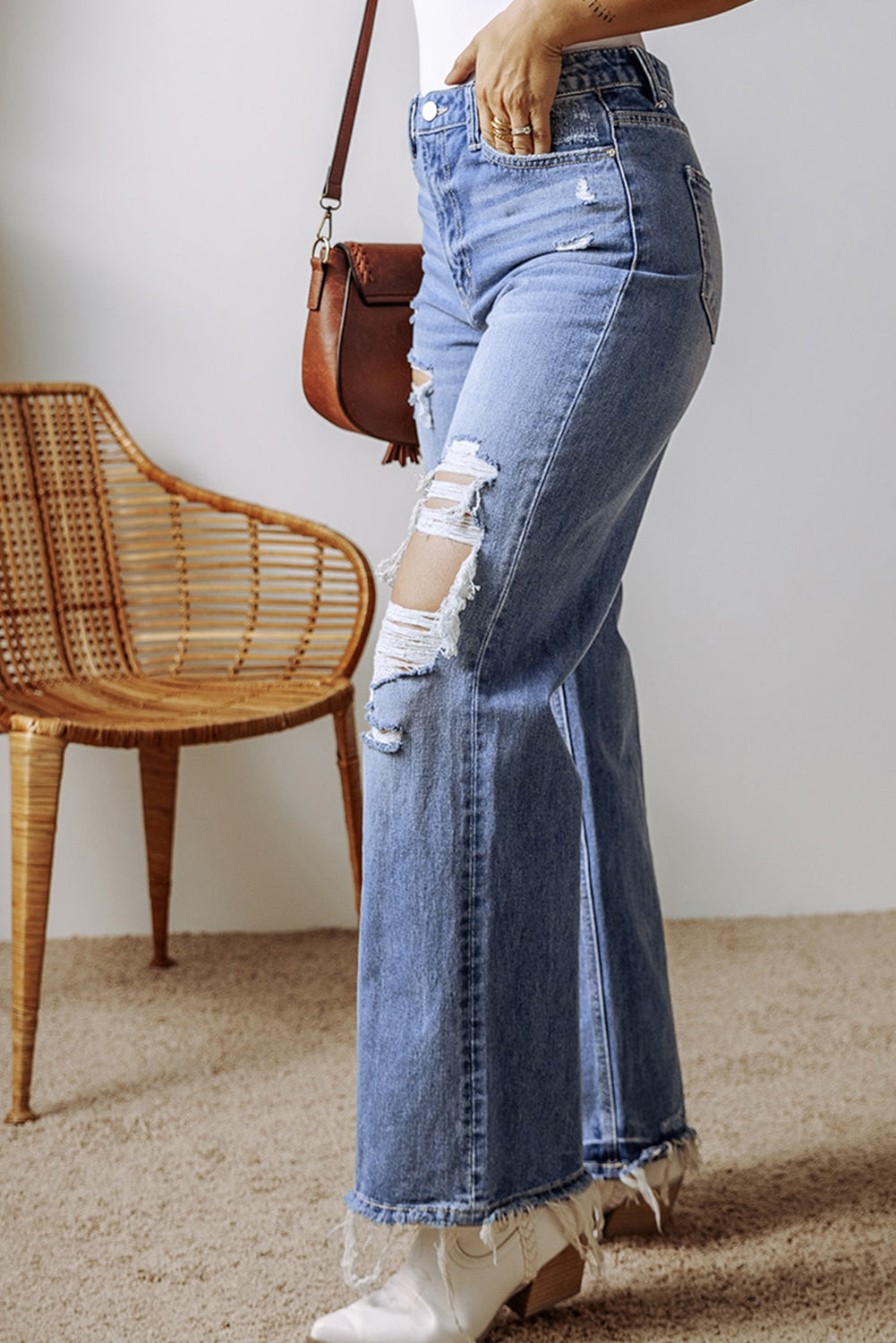 Blue Zone Planet | Distressed Straight Leg Jeans with Pockets-TOPS / DRESSES-[Adult]-[Female]-2022 Online Blue Zone Planet