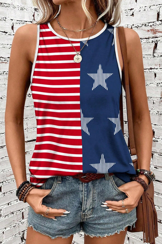 Blue Zone Planet | US Flag Round Neck Tank-TOPS / DRESSES-[Adult]-[Female]-Dark Navy-S-2022 Online Blue Zone Planet