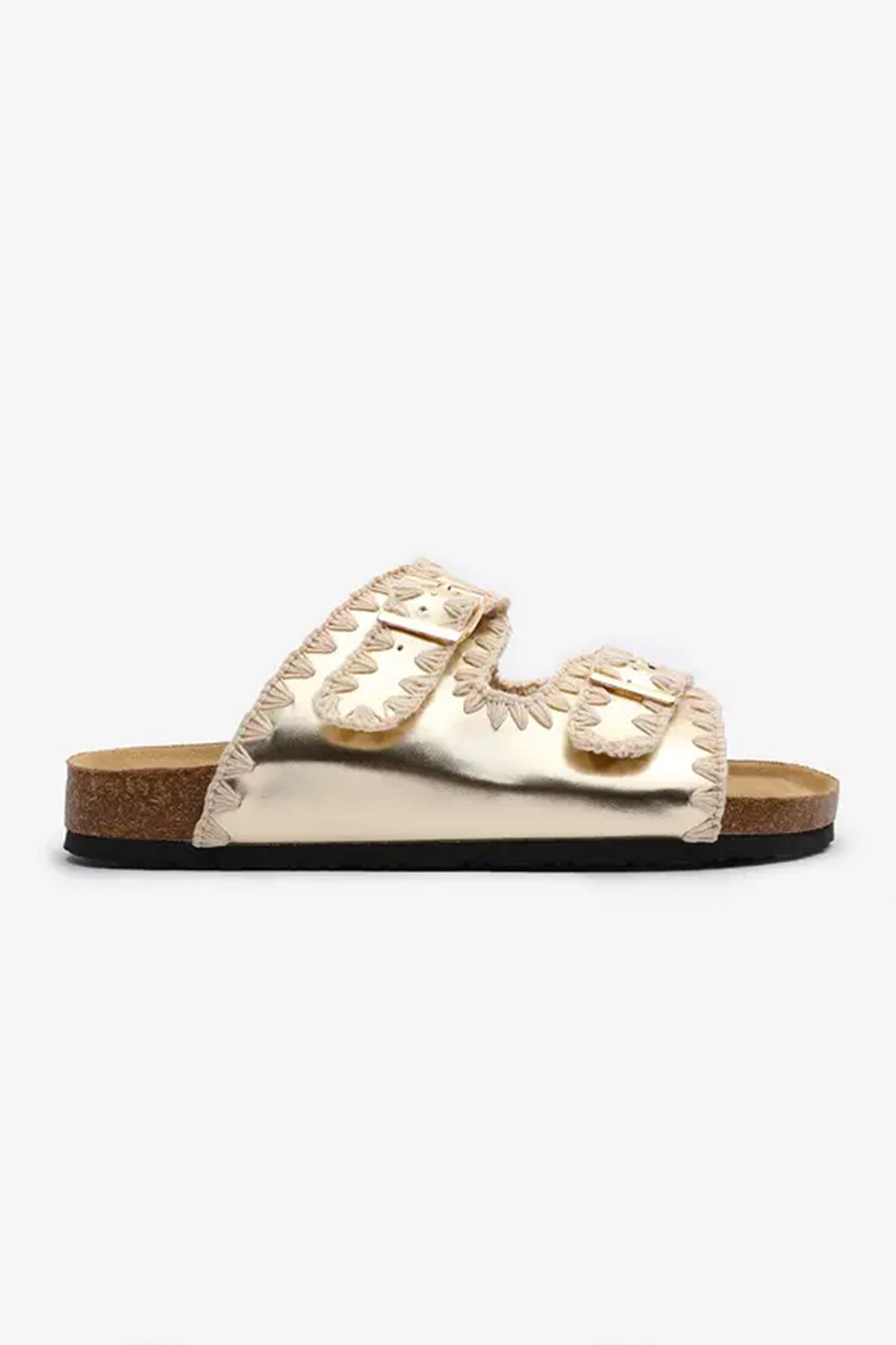 Gold PU Leather Contrast Stitch Flat Sliders
