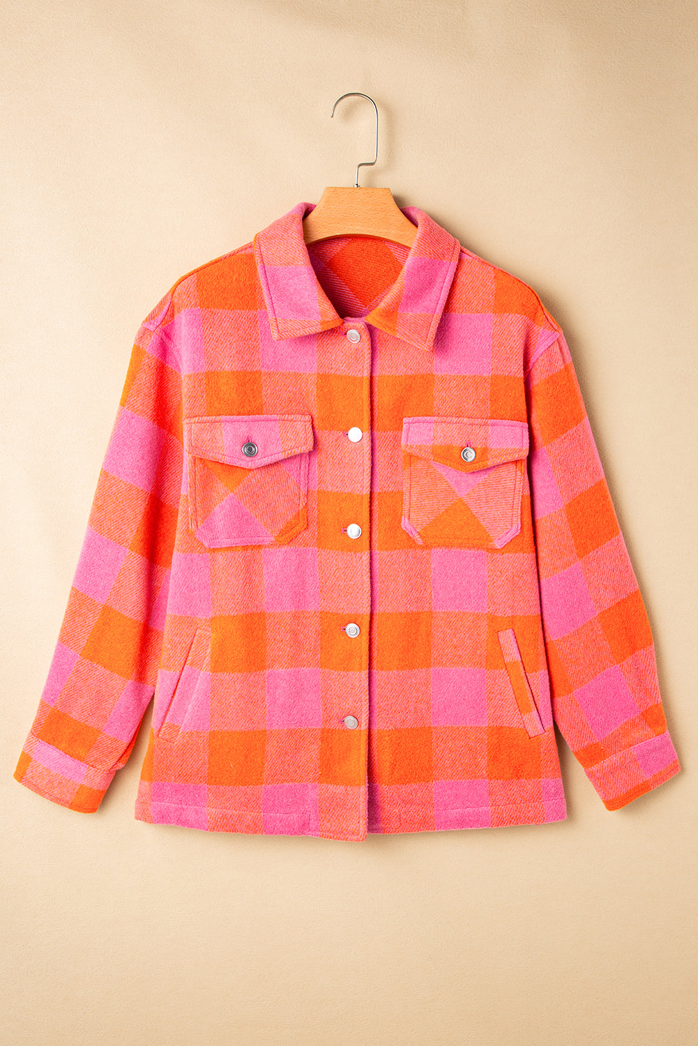 Plaid Collared Neck Button Up Jacket-TOPS / DRESSES-[Adult]-[Female]-2022 Online Blue Zone Planet