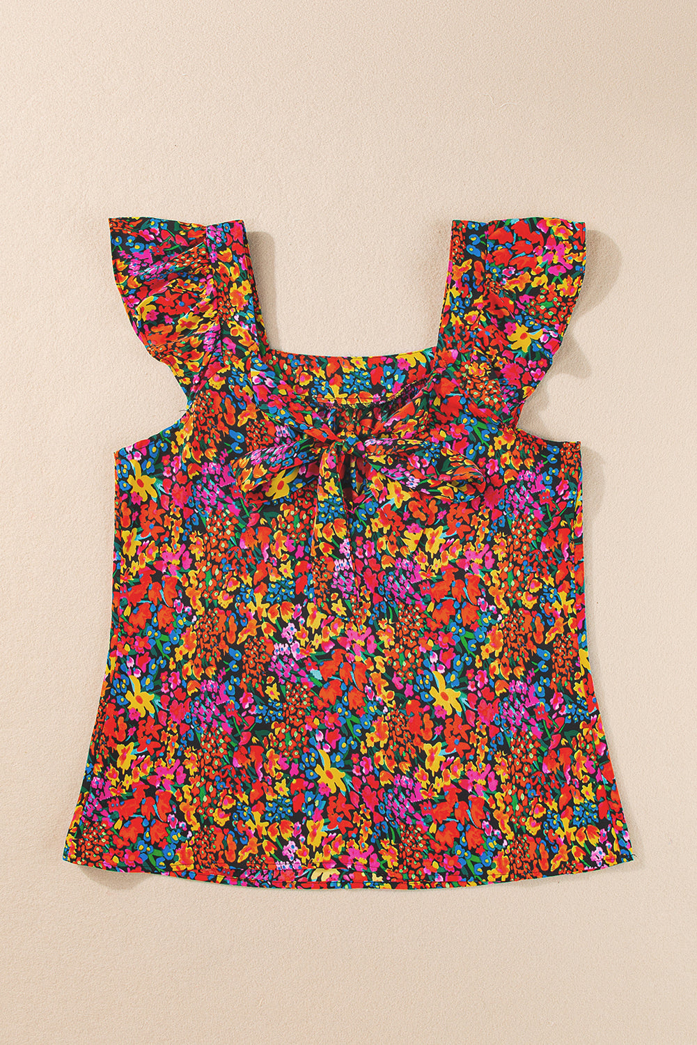 Blue Zone Planet |  Multicolour Floral Print Cap Sleeve Square Neck Back Knot Blouse Blue Zone Planet