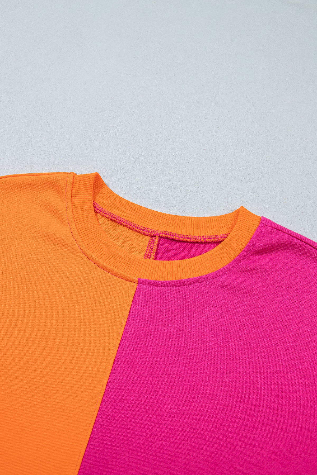 Rose Red Colorblock Gingham Sleeve Crewneck Sweatshirt-Tops/Sweatshirts & Hoodies-[Adult]-[Female]-2022 Online Blue Zone Planet