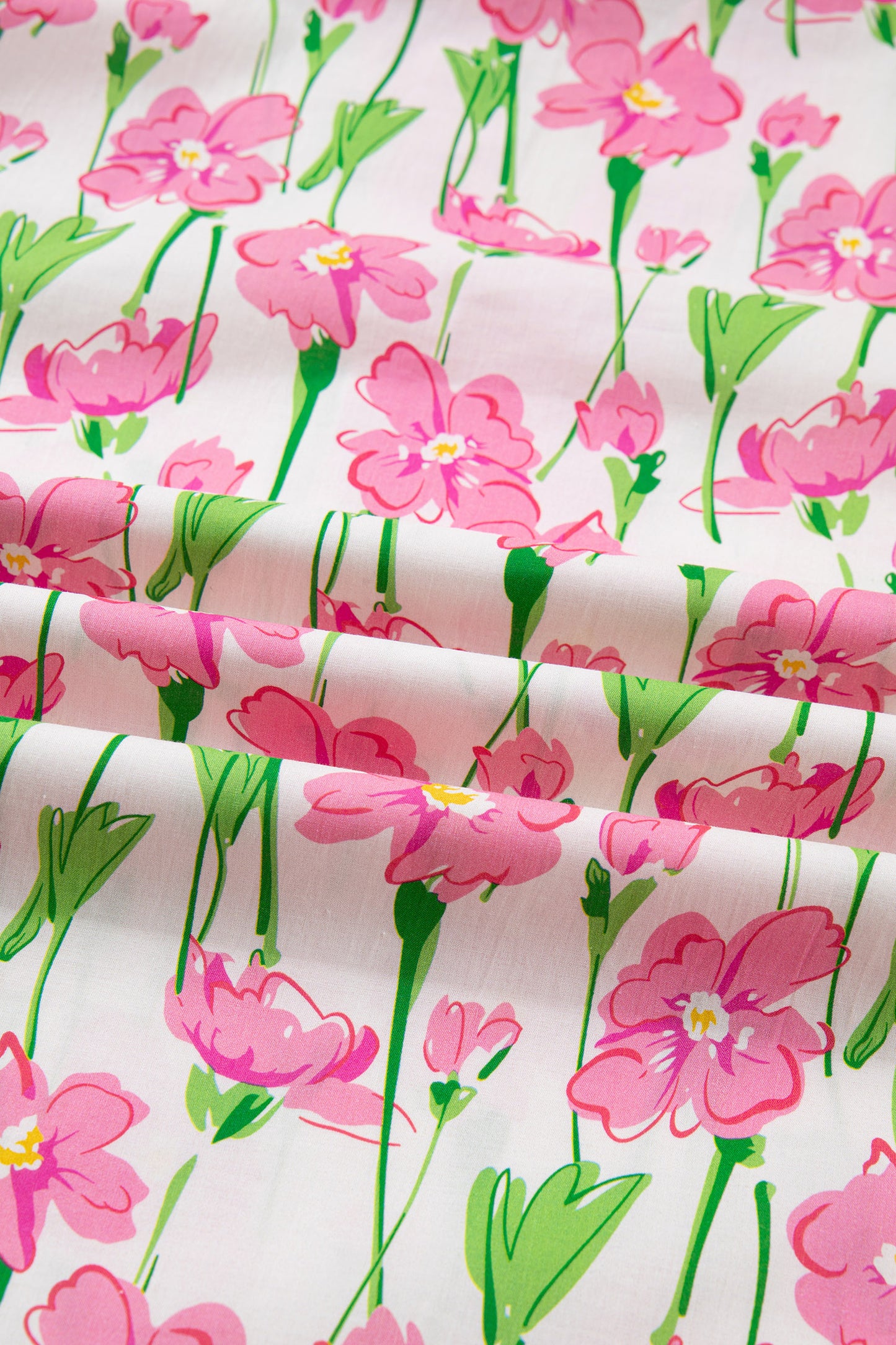 Pink Floral Print Contrast Trim V Neck Double Ruffled Short Sleeve Blouse-Tops/Blouses & Shirts-[Adult]-[Female]-2022 Online Blue Zone Planet