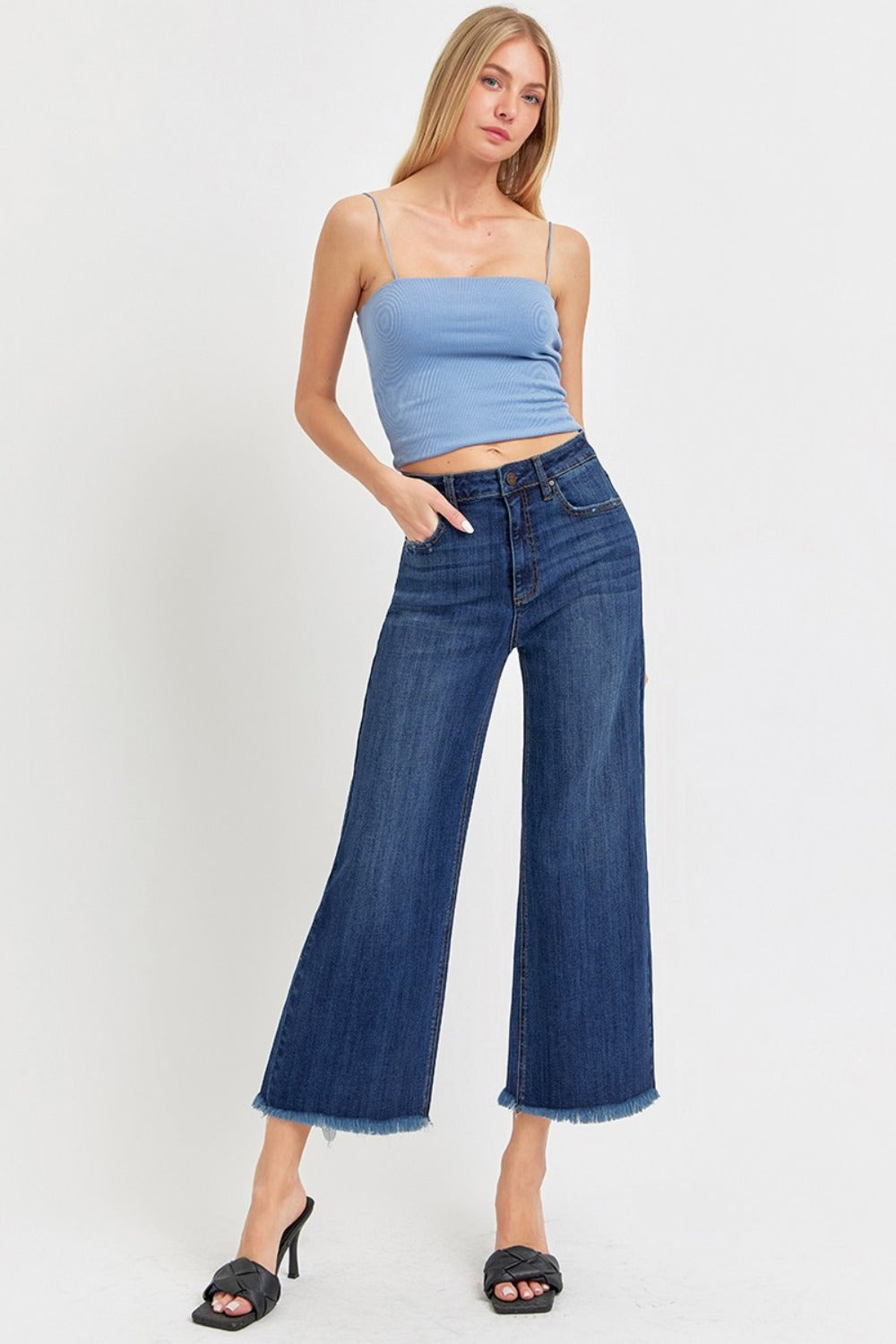 RISEN Full Size Raw Hem Cropped Wide Leg Jeans-BOTTOMS SIZES SMALL MEDIUM LARGE-[Adult]-[Female]-2022 Online Blue Zone Planet