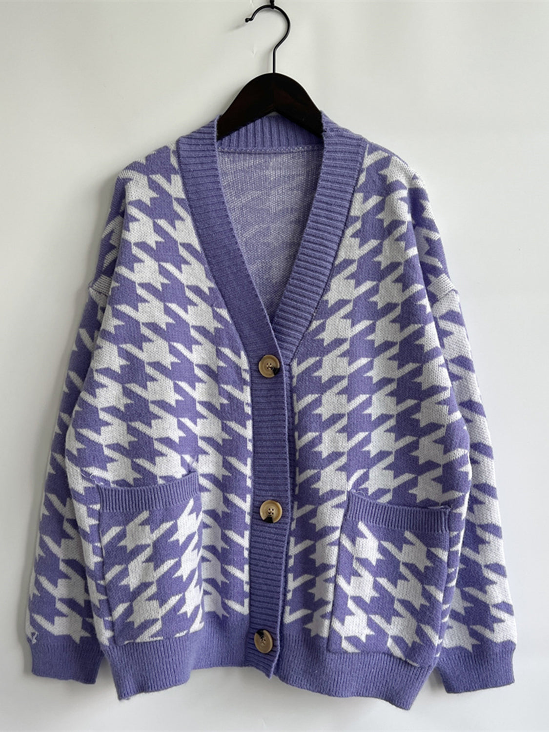 Houndstooth Botton Front Cardigan with Pockets-TOPS / DRESSES-[Adult]-[Female]-2022 Online Blue Zone Planet