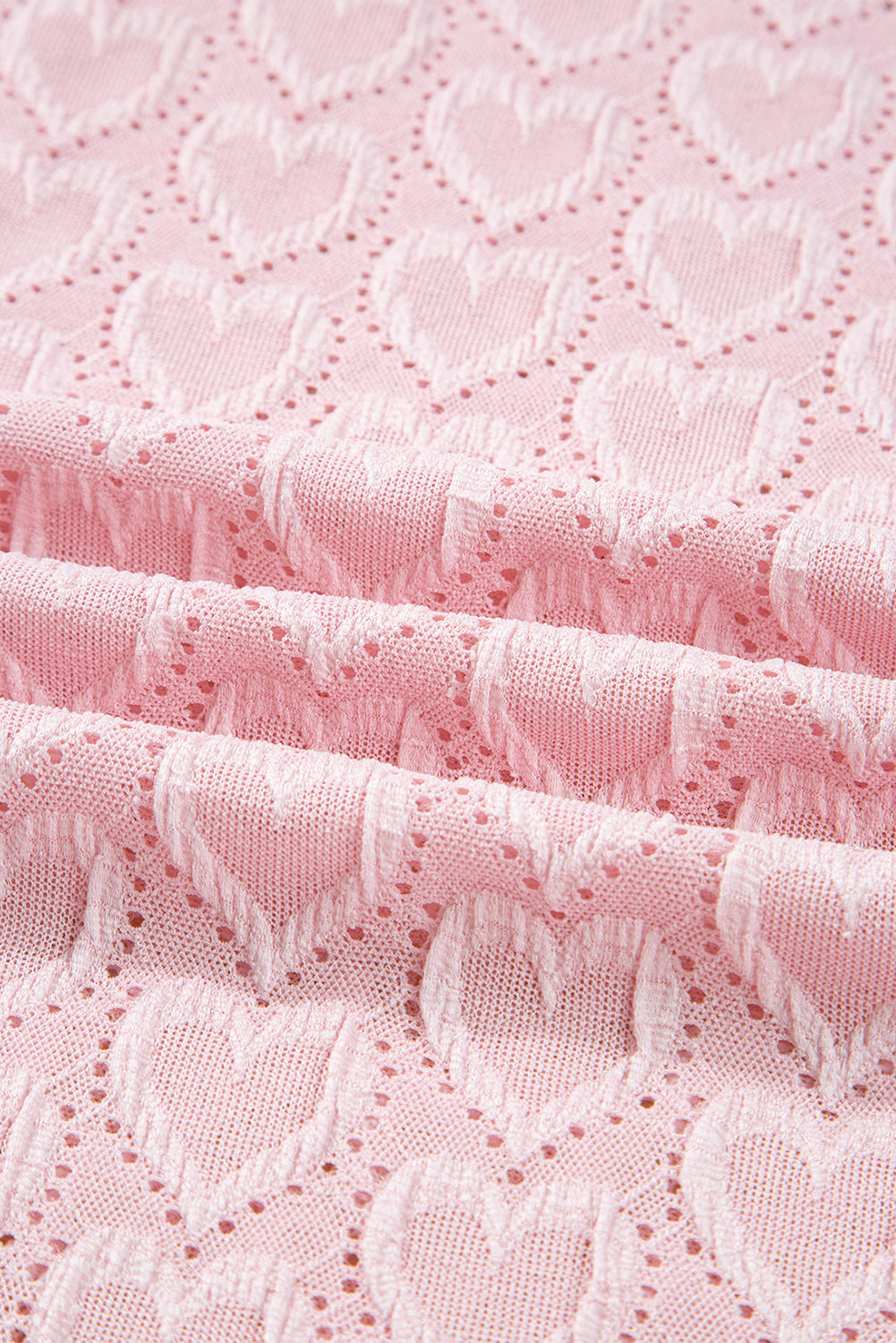 Gossamer Pink Heart Jacquard Flare Sleeve Mock Neck Fitted Top-Tops/Long Sleeve Tops-[Adult]-[Female]-2022 Online Blue Zone Planet