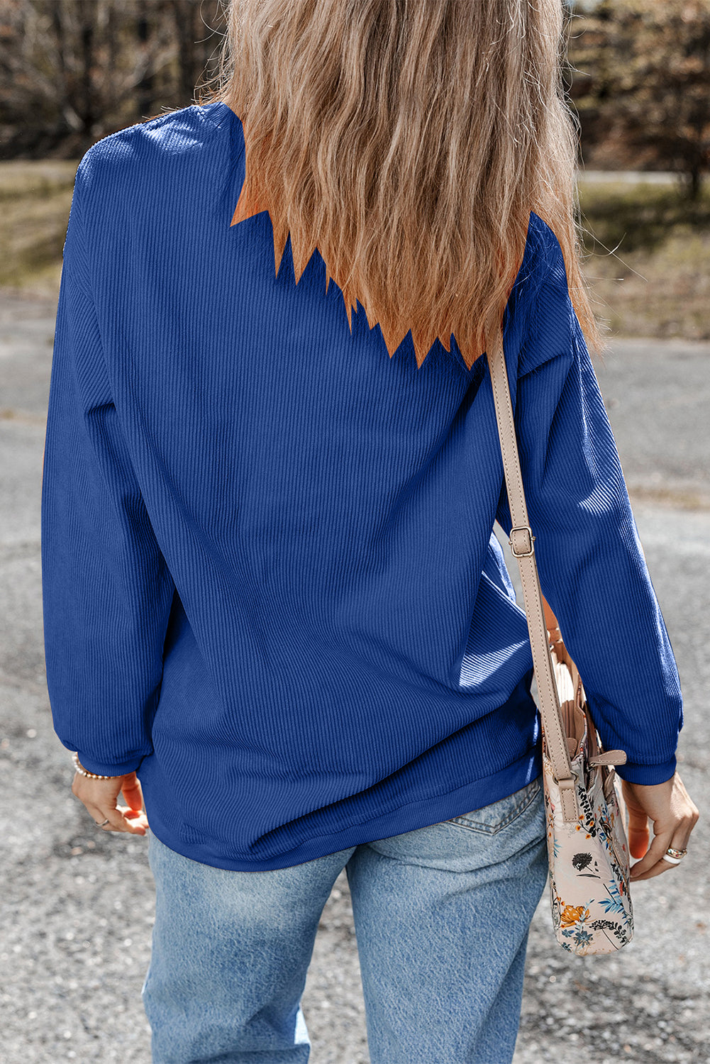 Dark Blue GAME DAY Glitter Detail Ribbed Drop Shoulder Sweatshirt-Graphic/Graphic Sweatshirts-[Adult]-[Female]-2022 Online Blue Zone Planet