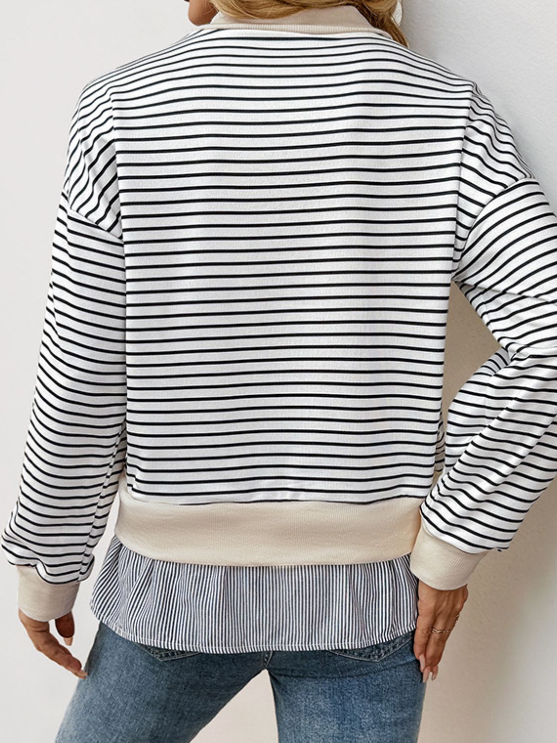 Perfee Faux Layered Striped Long Sleeve Sweatshirt-TOPS / DRESSES-[Adult]-[Female]-2022 Online Blue Zone Planet