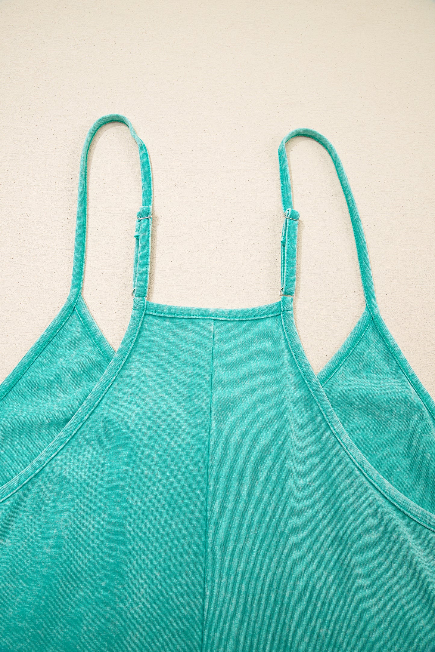 Mint Green Mineral Wash Spaghetti Straps Pocketed Romper-Bottoms/Jumpsuits & Rompers-[Adult]-[Female]-2022 Online Blue Zone Planet