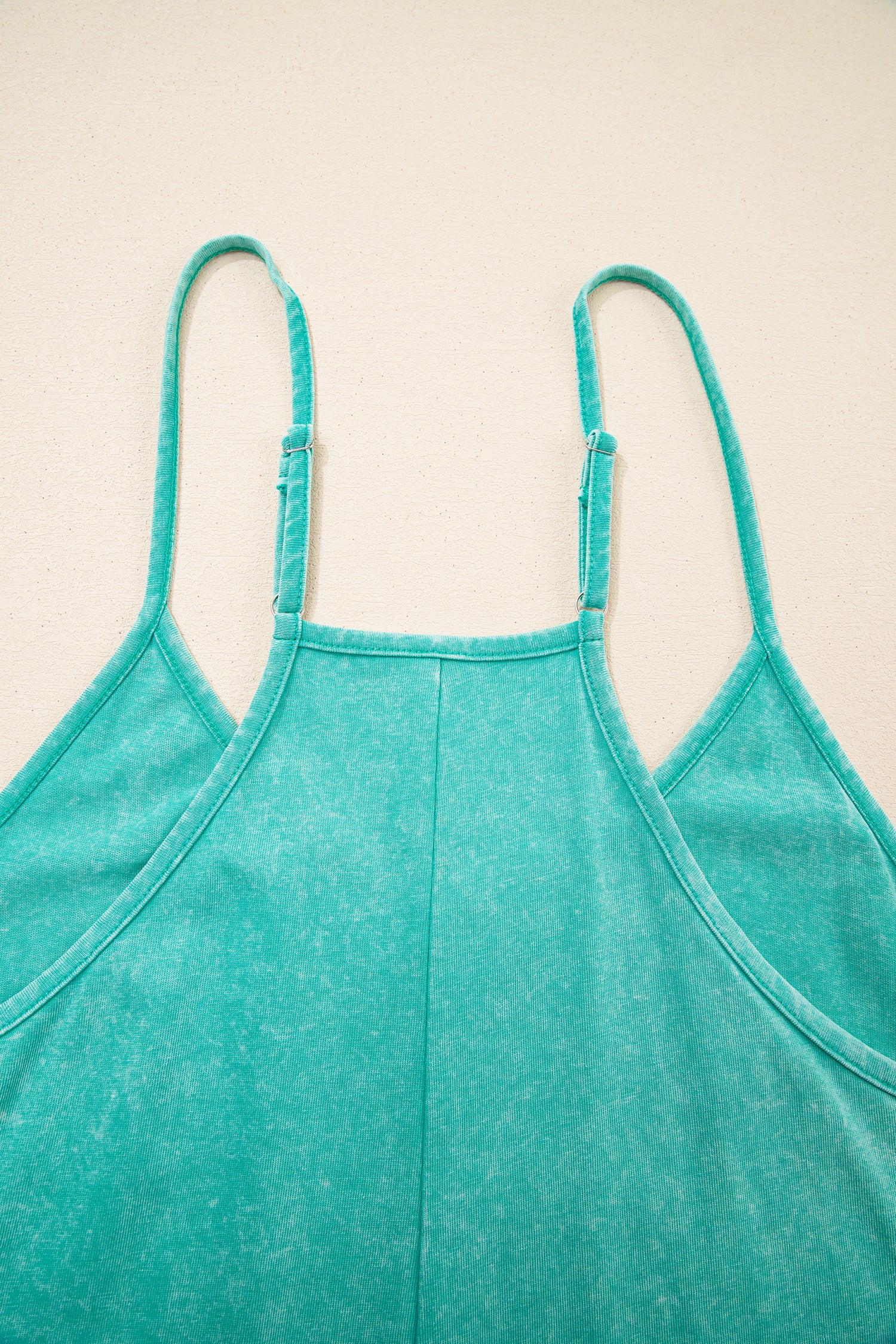 Mint Green Mineral Wash Spaghetti Straps Pocketed Romper-Bottoms/Jumpsuits & Rompers-[Adult]-[Female]-2022 Online Blue Zone Planet