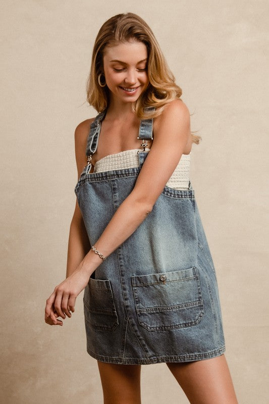 BiBi Washed Adjustable Strap Denim Overall Dress-TOPS / DRESSES-[Adult]-[Female]-2022 Online Blue Zone Planet