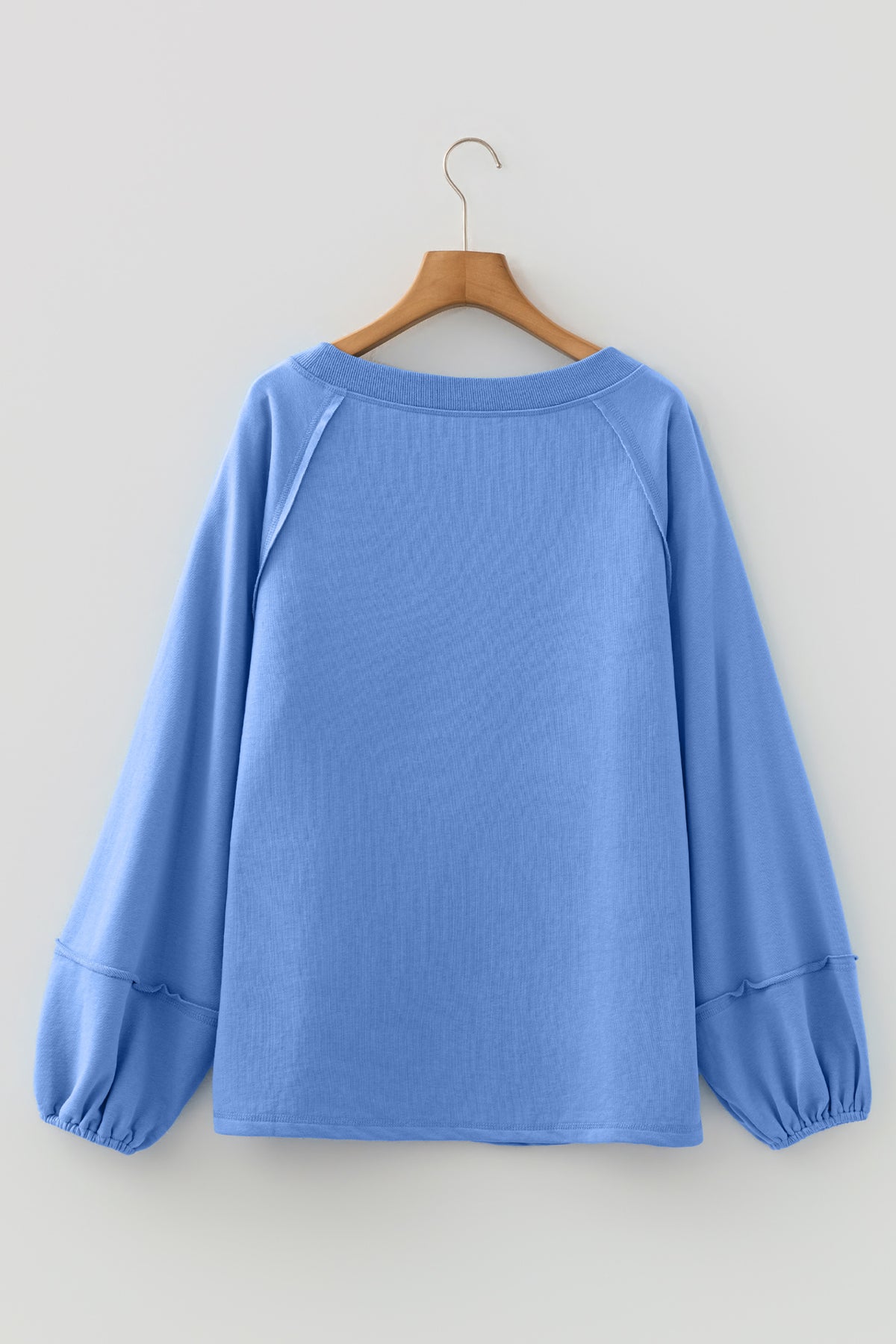 Beau Blue Solid Color Raw Seam Patchwork Baggy Sweatshirt-Tops/Sweatshirts & Hoodies-[Adult]-[Female]-2022 Online Blue Zone Planet