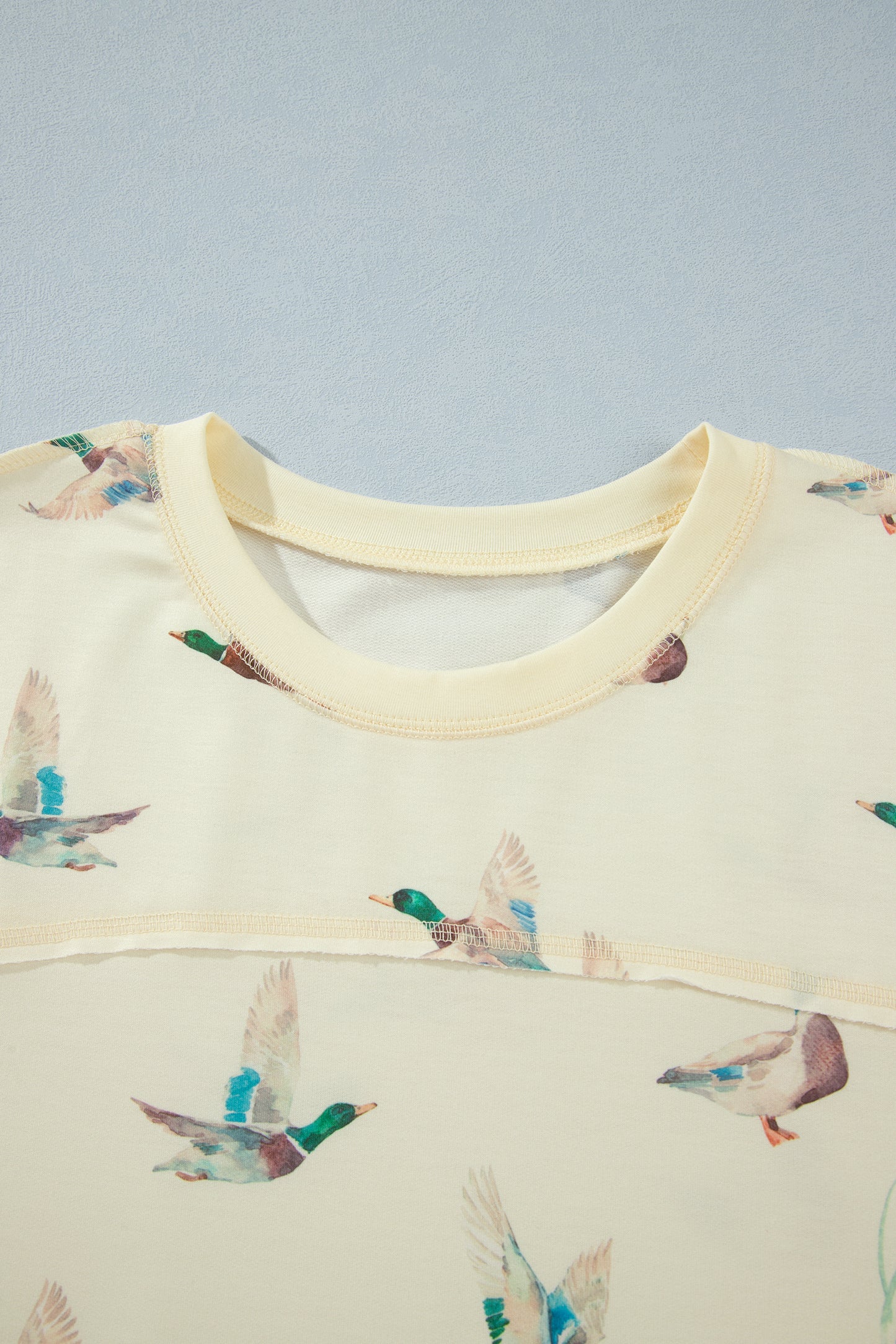 Beige Duck Print Short Sleeve Top Pocket Pants 2pcs Casual Set-Two Piece Sets/Pant Sets-[Adult]-[Female]-2022 Online Blue Zone Planet