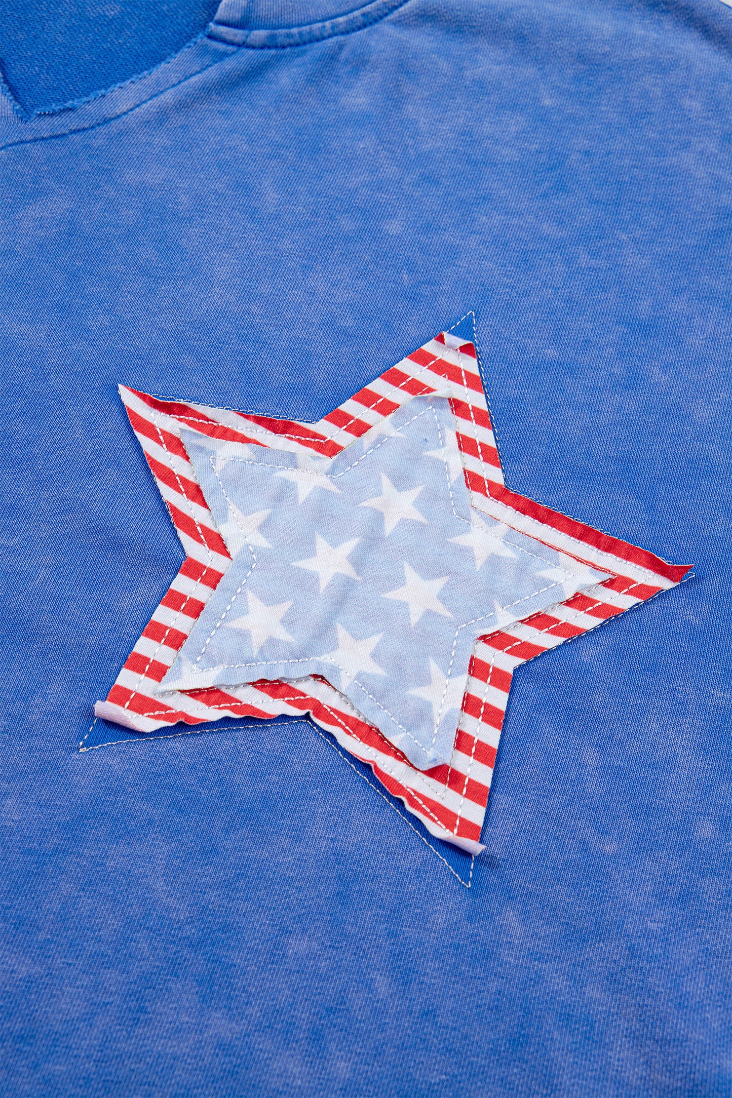 White Patriot Star Patched Notched Neck Mineral Washed Tee-Tops/Tops & Tees-[Adult]-[Female]-2022 Online Blue Zone Planet