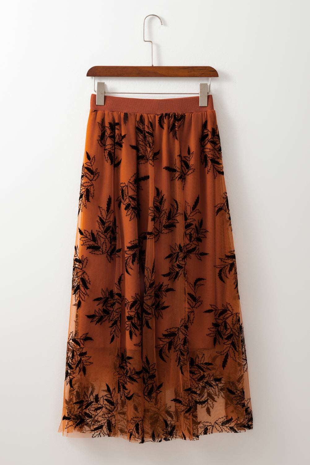 Gold Flame Floral Leaves Embroidered High Waist Maxi Skirt-Skirts-[Adult]-[Female]-2022 Online Blue Zone Planet