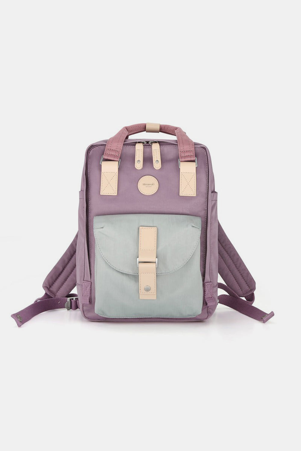 Himawari Contrast Waterproof Canvas Backpack Bag with Round Label-BACKPACKS-[Adult]-[Female]-Lavender-One Size-2022 Online Blue Zone Planet