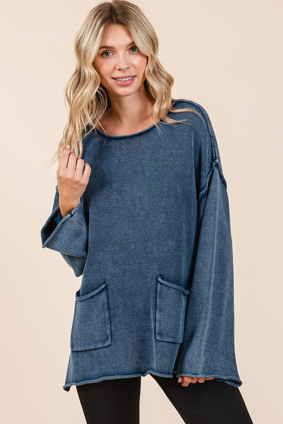 Mittoshop Mineral Wash Patch Pocket Cut Edge Sweater-TOPS / DRESSES-[Adult]-[Female]-2022 Online Blue Zone Planet