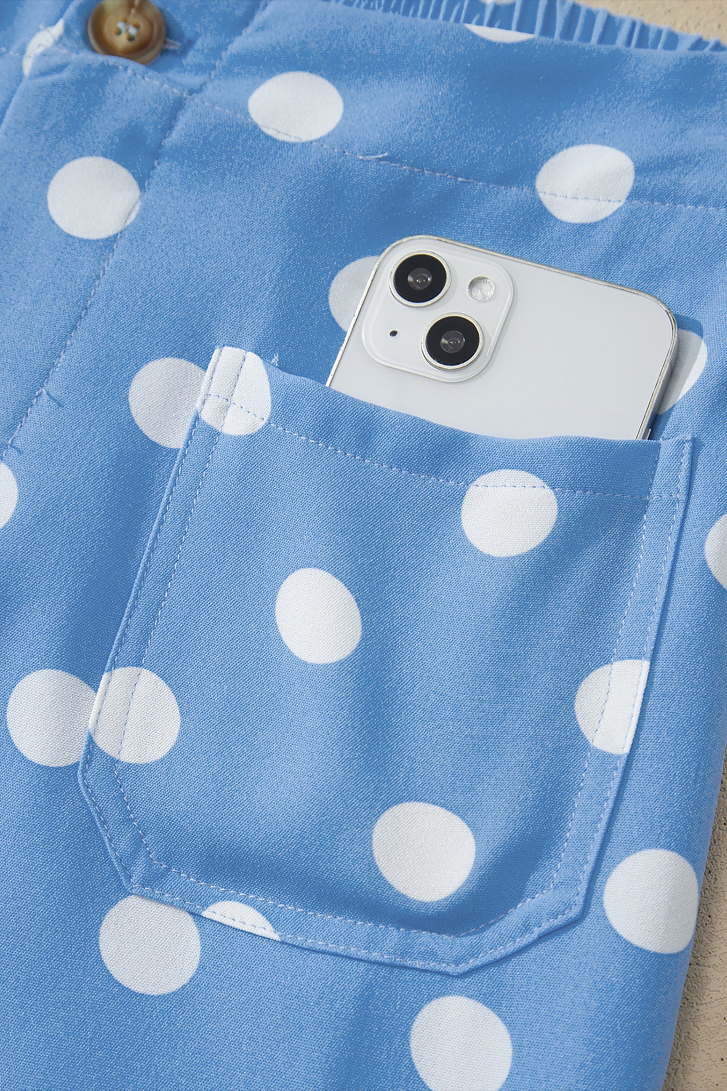 Sky Blue Polka Dot Print Patched Pocket Mid-rise Straight Leg Pants-Bottoms/Pants & Culotte-[Adult]-[Female]-2022 Online Blue Zone Planet