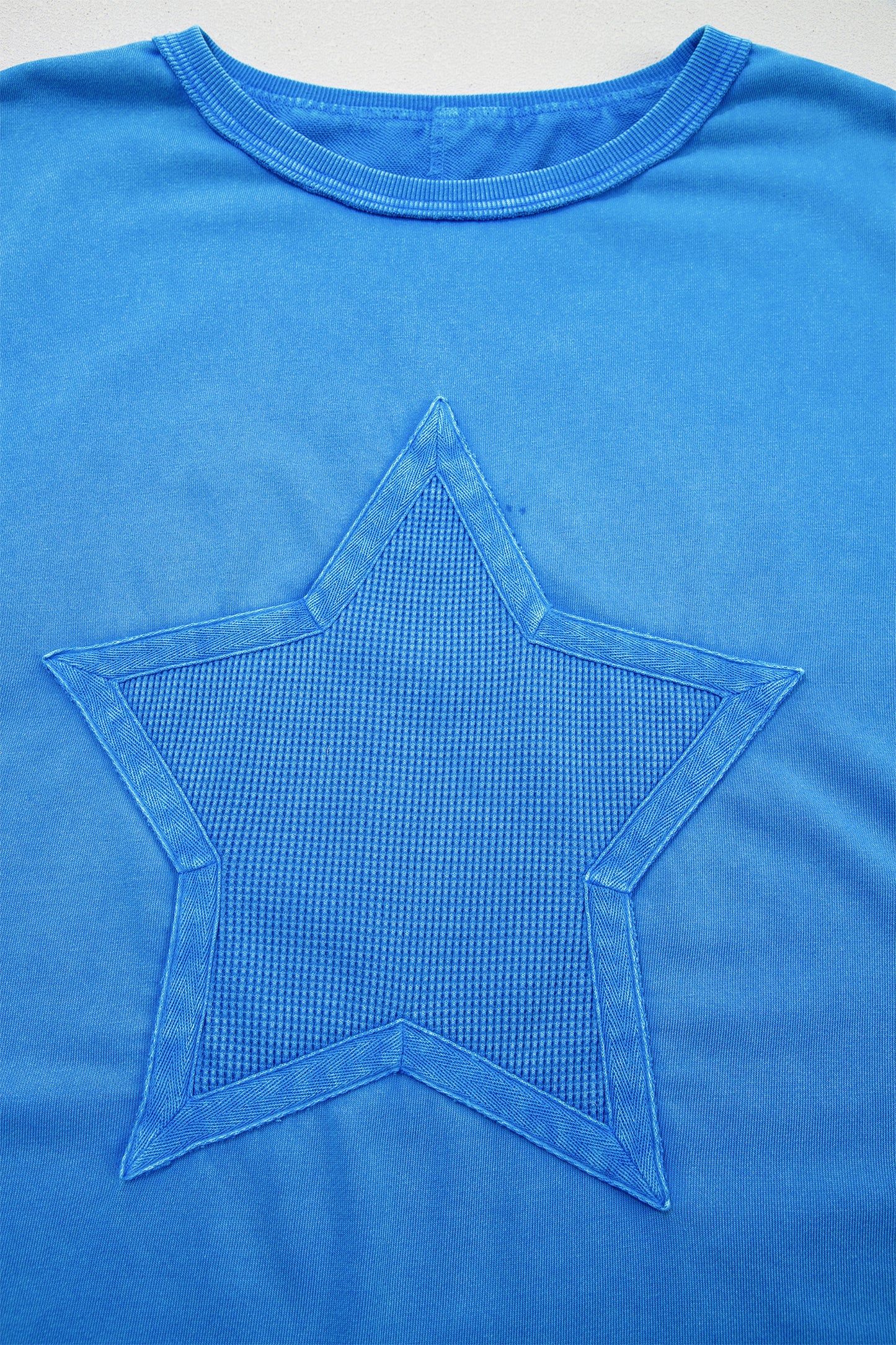 Blue Mineral Wash Star Mesh Patchwork Oversize Tee-Tops/Tops & Tees-[Adult]-[Female]-2022 Online Blue Zone Planet