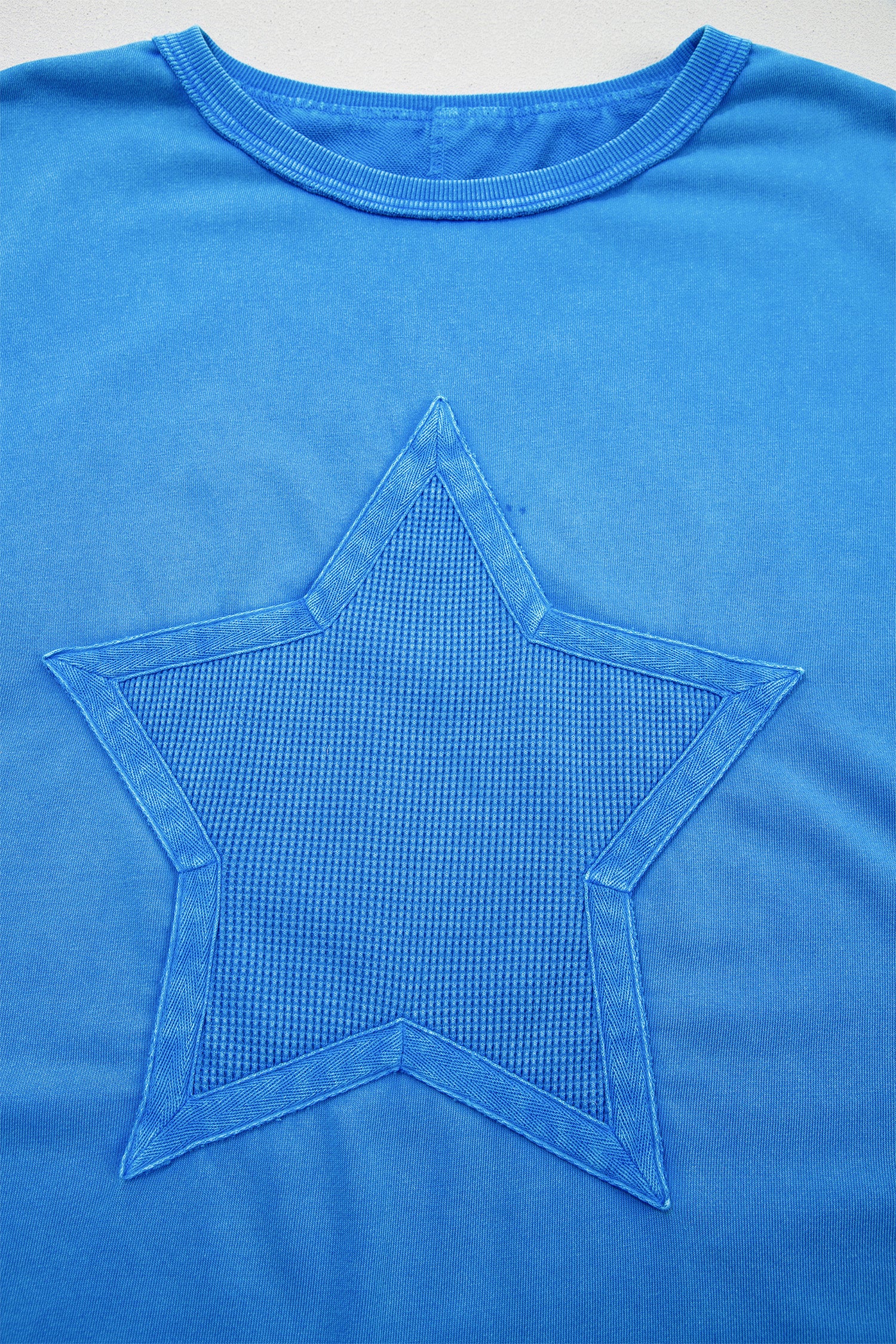 Blue Mineral Wash Star Mesh Patchwork Oversize Tee-Tops/Tops & Tees-[Adult]-[Female]-2022 Online Blue Zone Planet