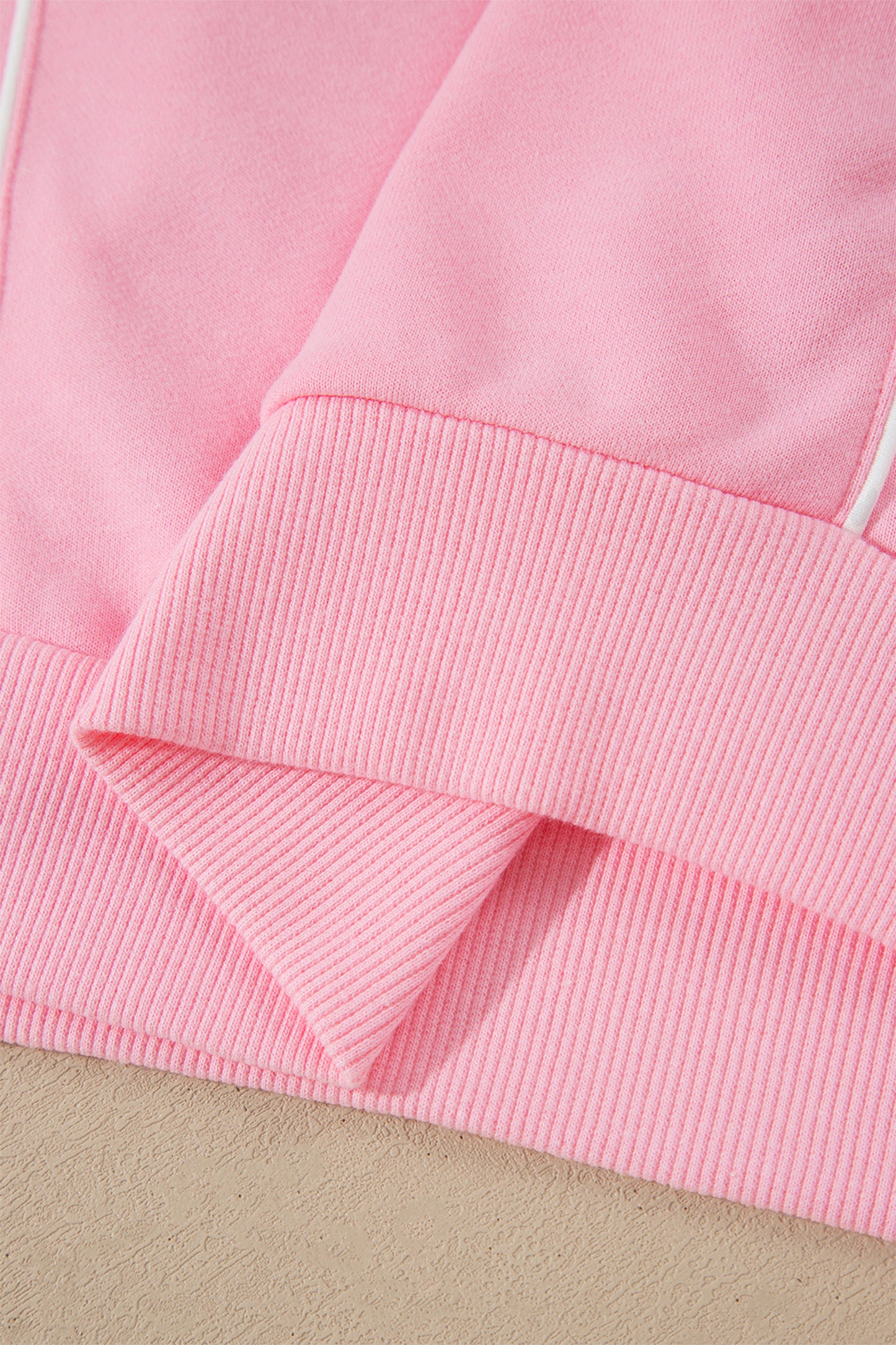 Pink Piping Trim Long Sporty Pullover Drawstring Elastic Waist Shorts Set-Two Piece Sets/Short Sets-[Adult]-[Female]-2022 Online Blue Zone Planet