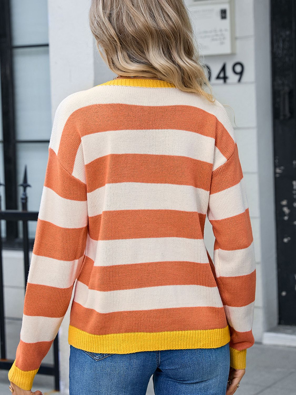 Striped Round Neck Dropped Shoulder Sweater-TOPS / DRESSES-[Adult]-[Female]-2022 Online Blue Zone Planet