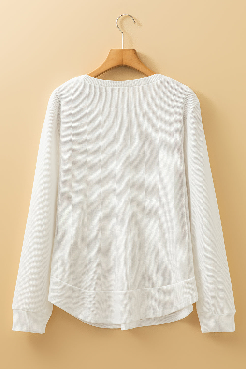 White Rounded Hem Waffle Long Sleeve Top-Tops/Long Sleeve Tops-[Adult]-[Female]-2022 Online Blue Zone Planet