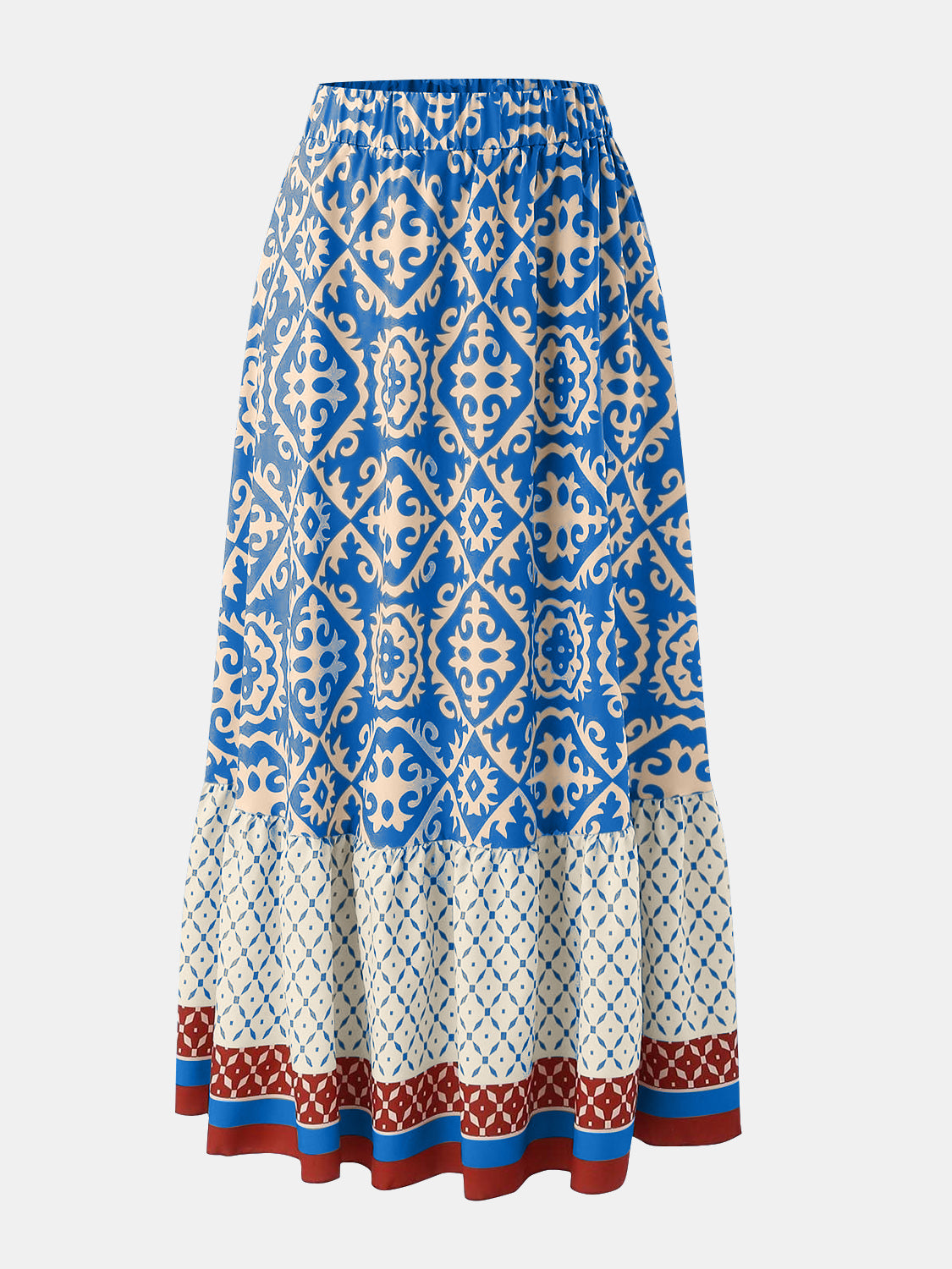 Geometric Elastic Waist Maxi Skirt-BOTTOMS SIZES SMALL MEDIUM LARGE-[Adult]-[Female]-Blue-S-2022 Online Blue Zone Planet