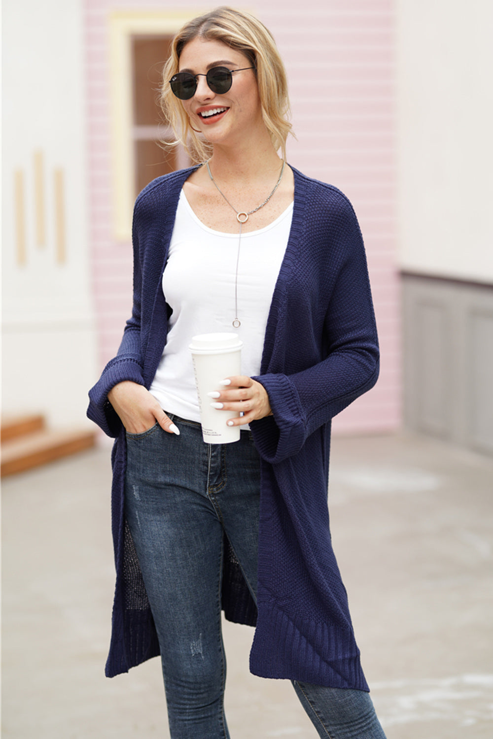 Blue Zone Planet | Open Front Long Sleeve Cardigan-TOPS / DRESSES-[Adult]-[Female]-Dark Blue-S-2022 Online Blue Zone Planet