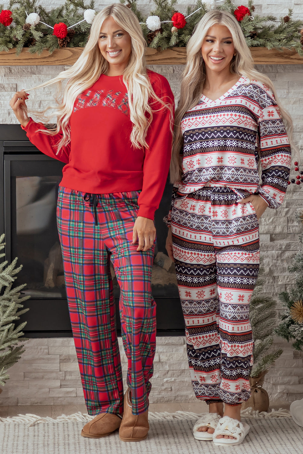 Black Retro Christmas Pattern Loose Pullover 2pcs Lounge Pant Set-Loungewear & Sleepwear/Loungewear-[Adult]-[Female]-2022 Online Blue Zone Planet