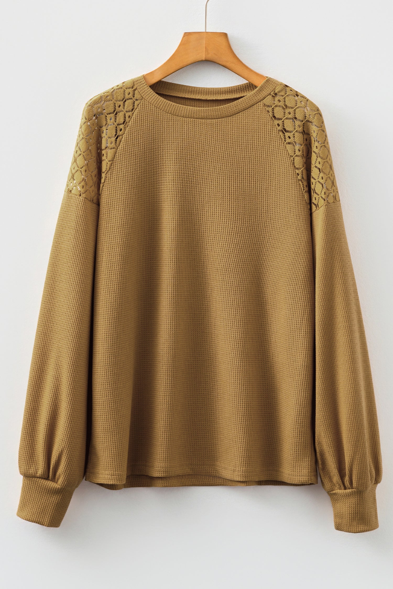 Chestnut Lace Long Sleeve Textured Pullover-Tops/Long Sleeve Tops-[Adult]-[Female]-2022 Online Blue Zone Planet