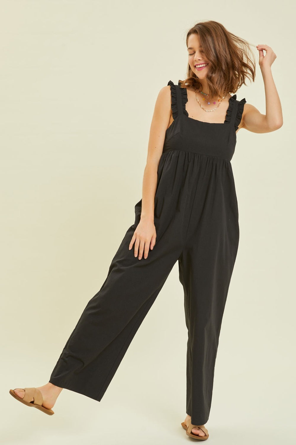 HEYSON Full Size Ruffled Strap Back Tie Wide Leg Jumpsuit-TOPS / DRESSES-[Adult]-[Female]-2022 Online Blue Zone Planet