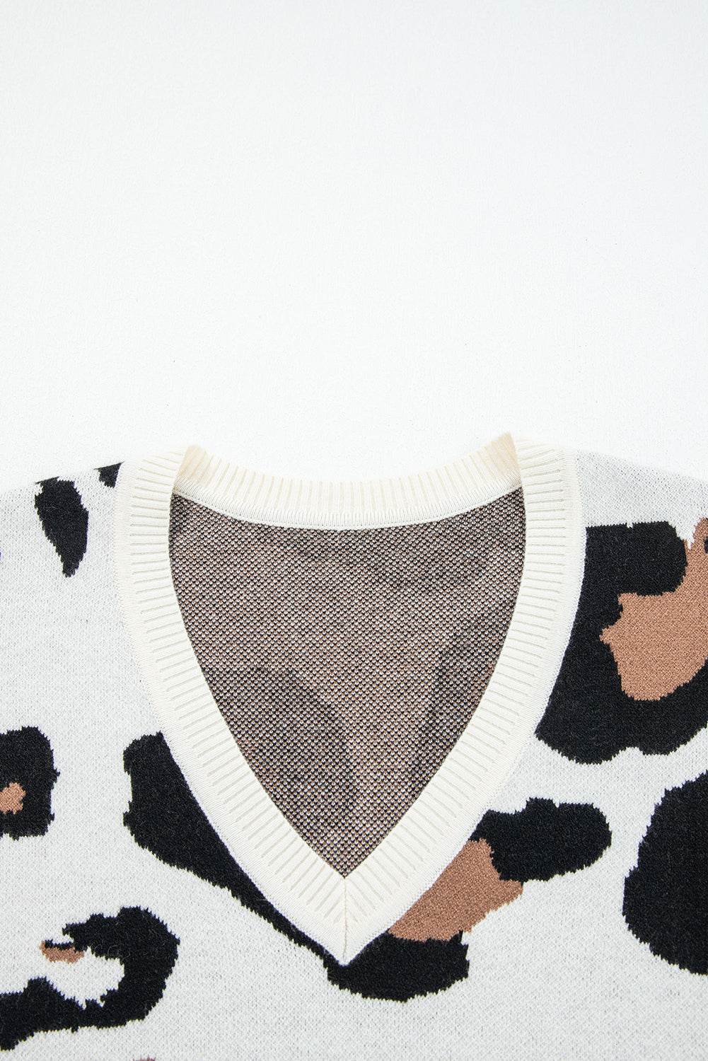 Jet Stream Leopard Print Color Block Patchwork Sleeve V Neck Sweater-Sweaters & Cardigans/Sweaters-[Adult]-[Female]-2022 Online Blue Zone Planet