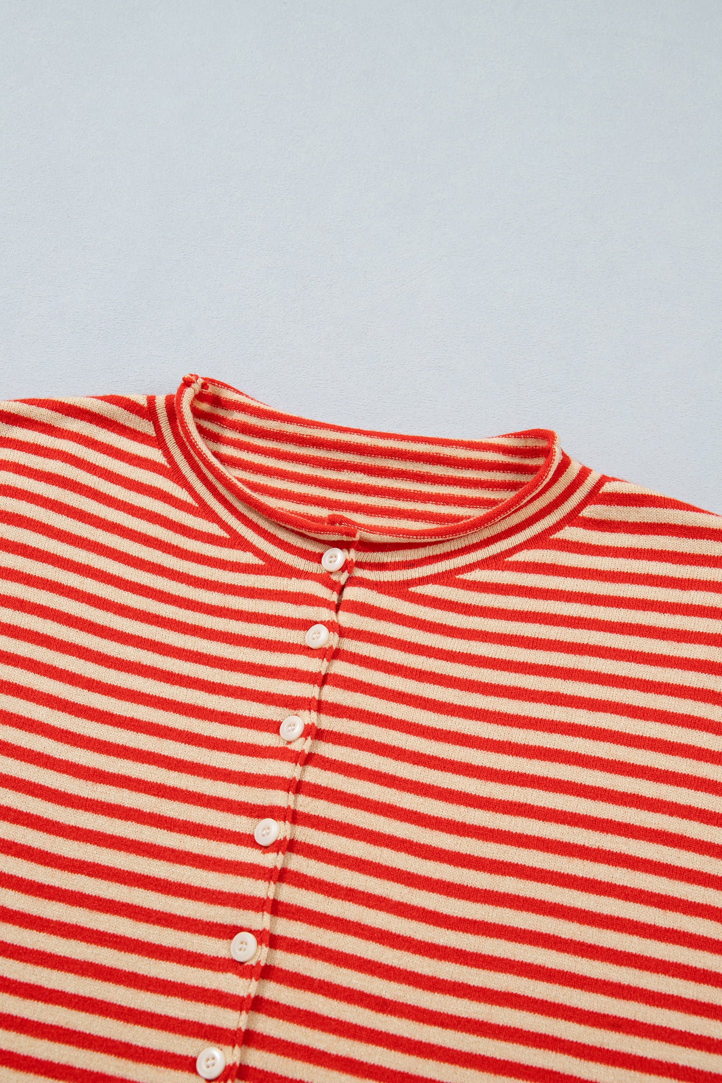 Red Stripe Striped Button Collar Long Sleeve Knit Cardigan-Sweaters & Cardigans/Cardigans-[Adult]-[Female]-2022 Online Blue Zone Planet