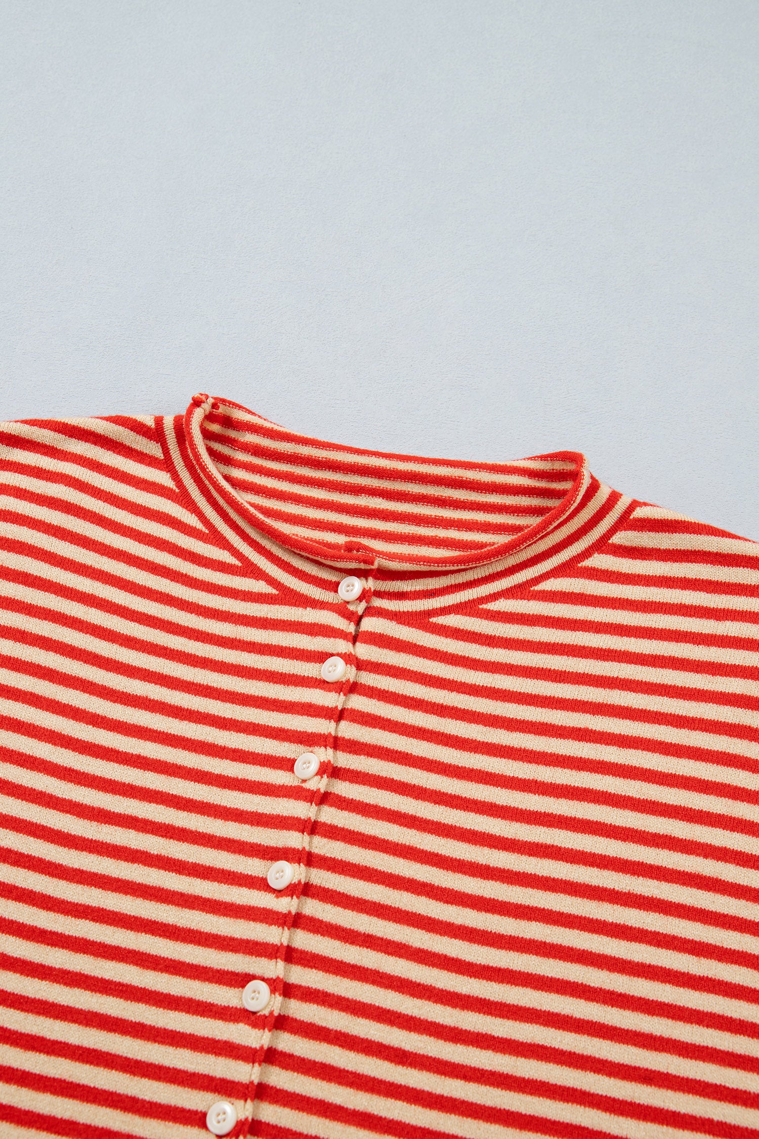 Red Stripe Striped Button Collar Long Sleeve Knit Cardigan-Sweaters & Cardigans/Cardigans-[Adult]-[Female]-2022 Online Blue Zone Planet