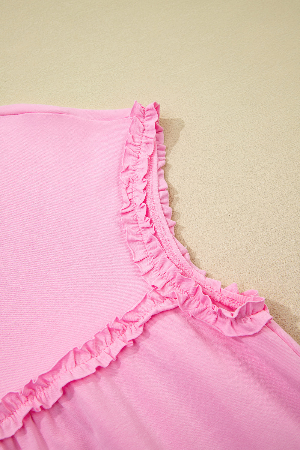 Pink Frilled Trim Crew Neck Loose Fit Mini Dress-TOPS / DRESSES-[Adult]-[Female]-2022 Online Blue Zone Planet