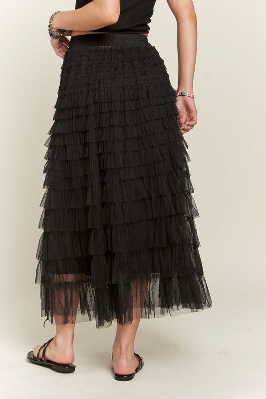 ADORA Elastic Waist Layered Mesh Midi Skirt-BOTTOM SIZES SMALL MEDIUM LARGE-[Adult]-[Female]-2022 Online Blue Zone Planet
