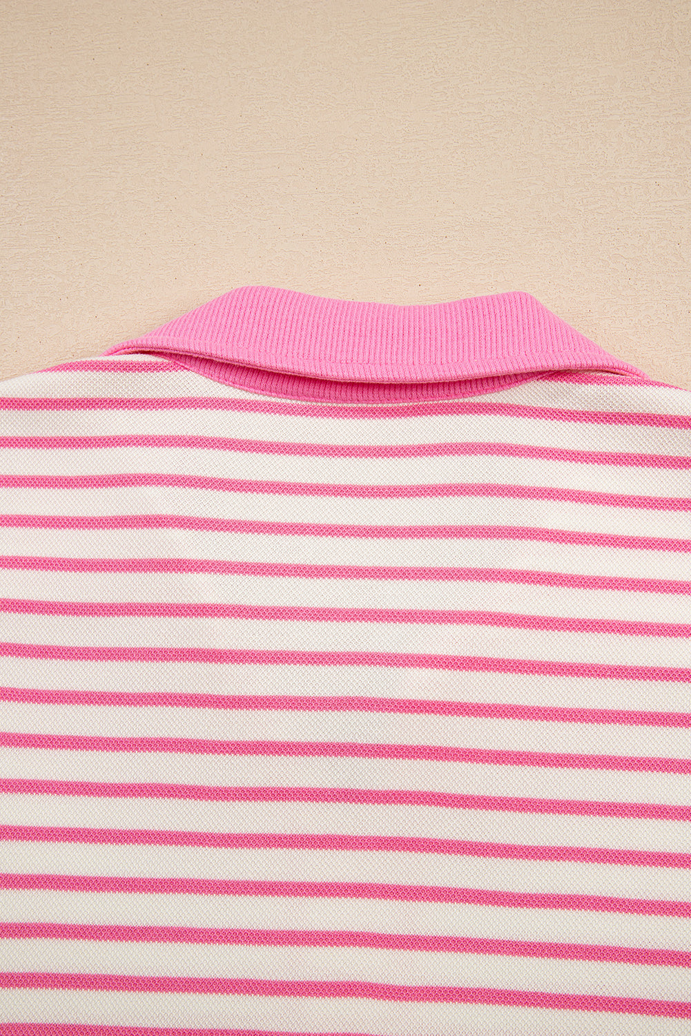 Pink Stripe Collared V Neck Drop Shoulder Pullover And Skort 2Pcs Outfit-Two Piece Sets/Two Piece Dresses-[Adult]-[Female]-2022 Online Blue Zone Planet