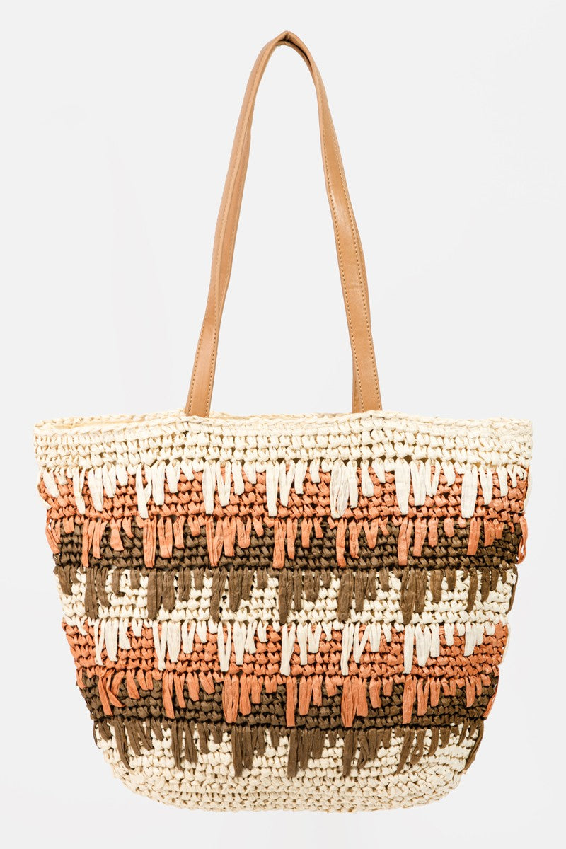 Fame Straw Braided Striped Tote Bag-HANDBAGS-[Adult]-[Female]-IV-One Size-2022 Online Blue Zone Planet