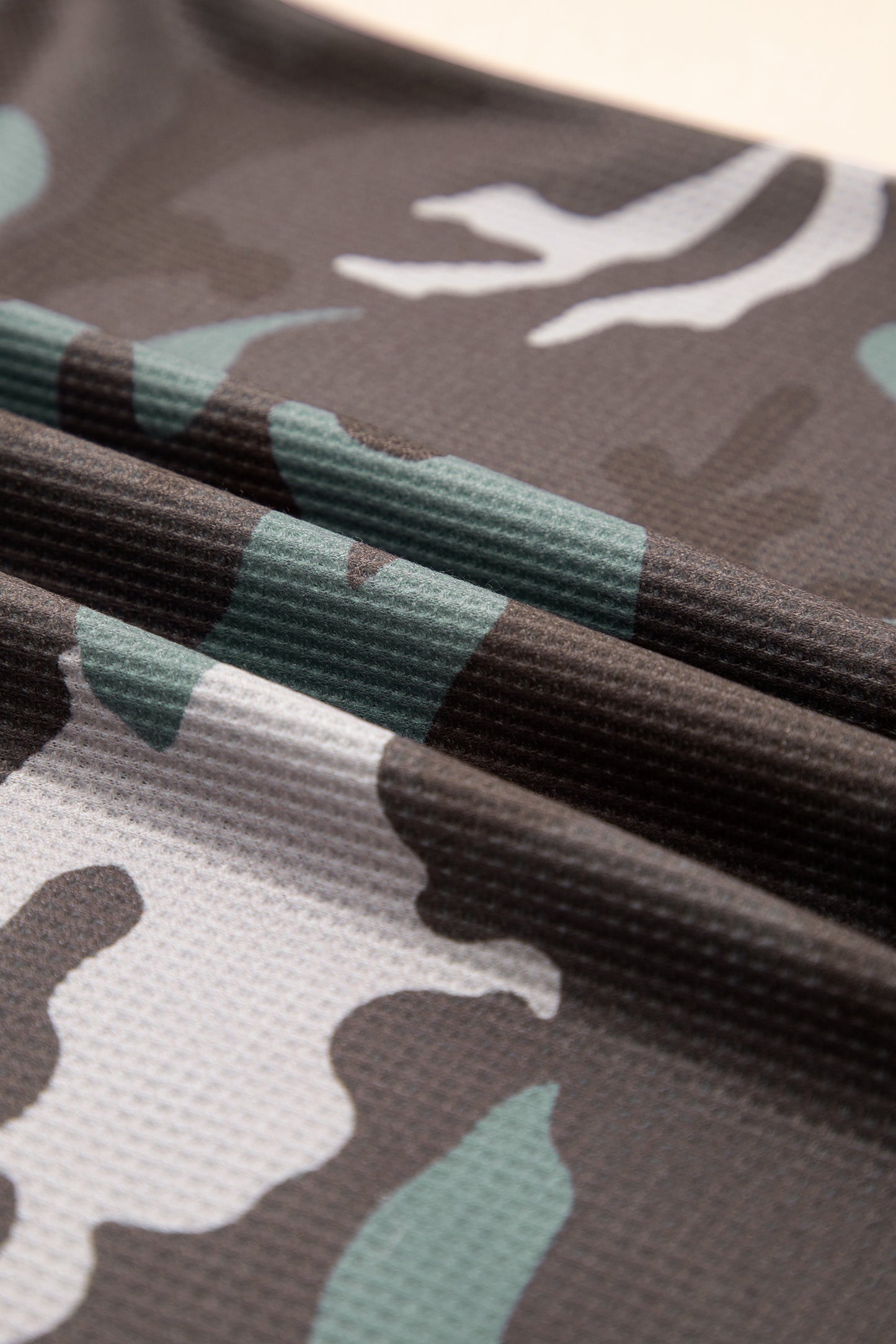 Green Camouflage Print Textured Drop Shoulder Long Sleeve Top-Tops/Long Sleeve Tops-[Adult]-[Female]-2022 Online Blue Zone Planet