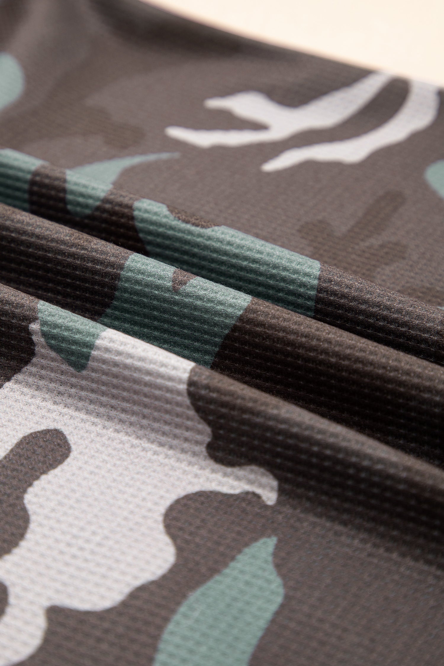 Green Camouflage Print Textured Drop Shoulder Long Sleeve Top-Tops/Long Sleeve Tops-[Adult]-[Female]-2022 Online Blue Zone Planet