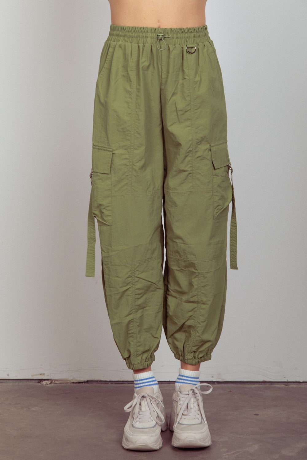 Blue Zone Planet | VERY J Elastic Waist Woven Cargo Pants-TOPS / DRESSES-[Adult]-[Female]-Olive-S-2022 Online Blue Zone Planet