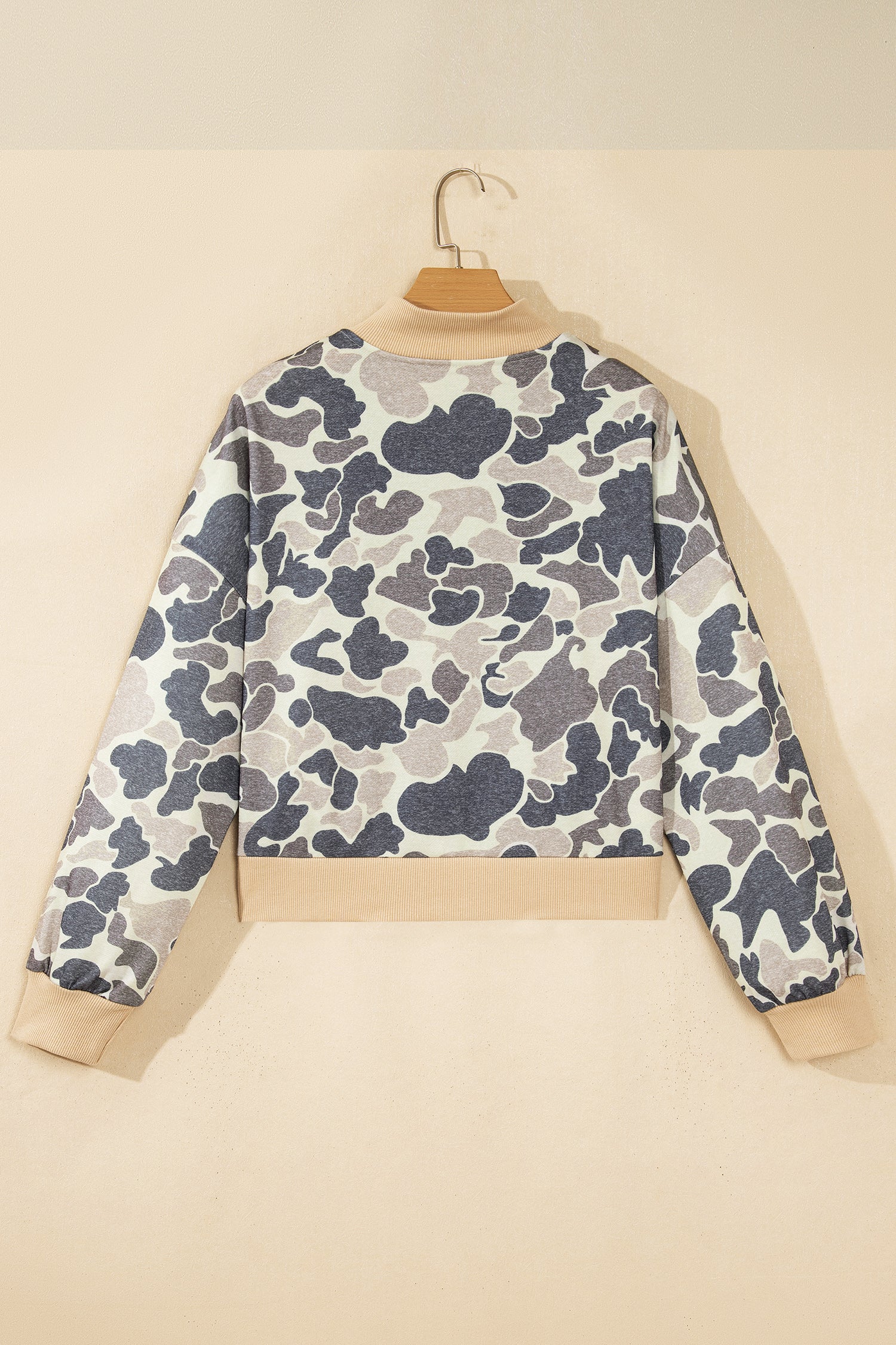 Multicolour Camouflage Print Color Block Trim Zip Bomber Sweatshirt-Tops/Sweatshirts & Hoodies-[Adult]-[Female]-2022 Online Blue Zone Planet