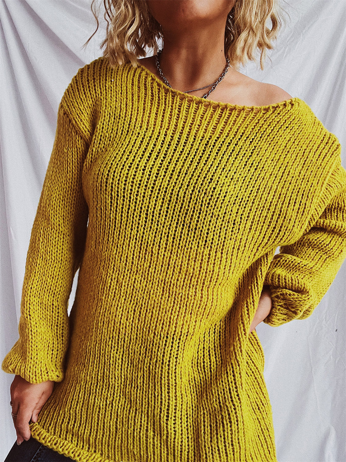 Boat Neck Dropped Shoulder Sweater-TOPS / DRESSES-[Adult]-[Female]-2022 Online Blue Zone Planet