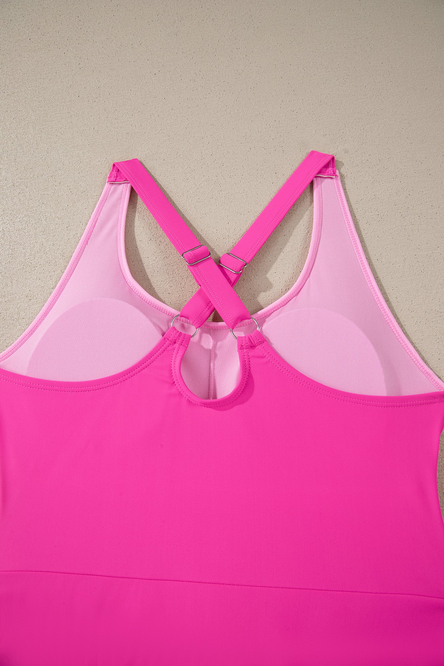 Rose Red Contrast Trim Neckline Active Shorts Attached One Piece Swim Dress-TOPS / DRESSES-[Adult]-[Female]-2022 Online Blue Zone Planet