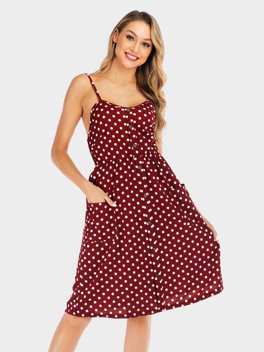 Perfee Polka Dot Sweetheart Neck Dress with Pockets-TOPS / DRESSES-[Adult]-[Female]-2022 Online Blue Zone Planet