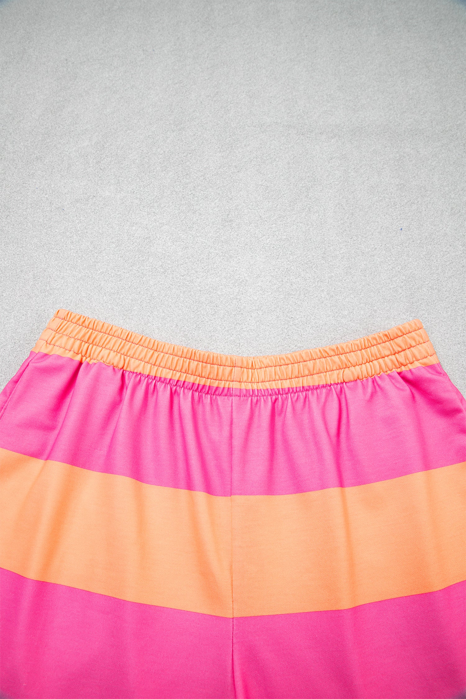 Pink Seam Detail Half Zip Tee Casual Shorts 2pcs Set-Two Piece Sets/Short Sets-[Adult]-[Female]-2022 Online Blue Zone Planet